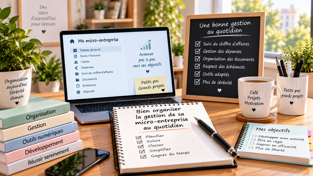Espace de travail pour organiser la gestion quotidienne d’une micro-entreprise