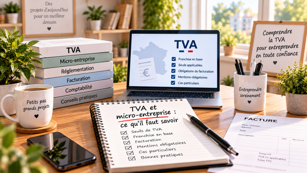 Bureau illustrant les règles de TVA applicables à la micro-entreprise