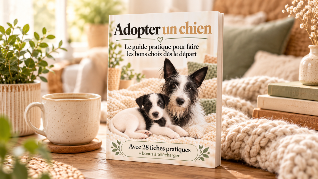 Livre Adopter un chien présenté dans une ambiance chaleureuse et cocooning.