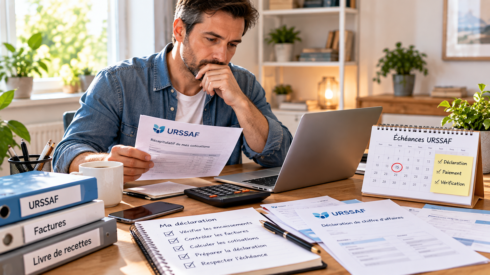 Micro-entrepreneur calculant ses dépenses et préparant la trésorerie nécessaire au paiement de ses cotisations